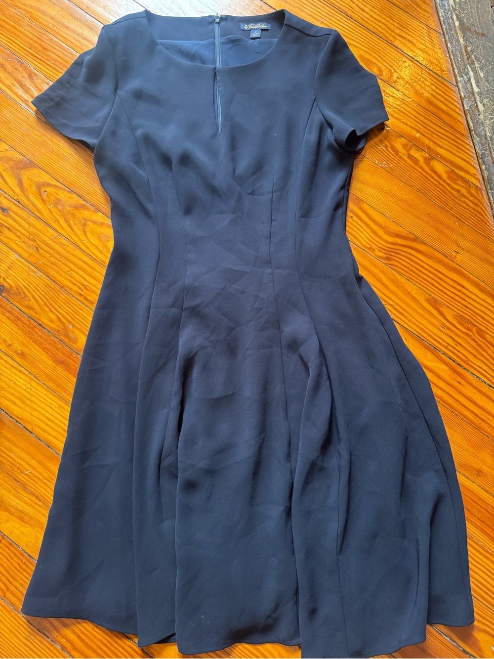 Brooks Brothers Navy Short-Sleeve Fit & Flare knee length dress